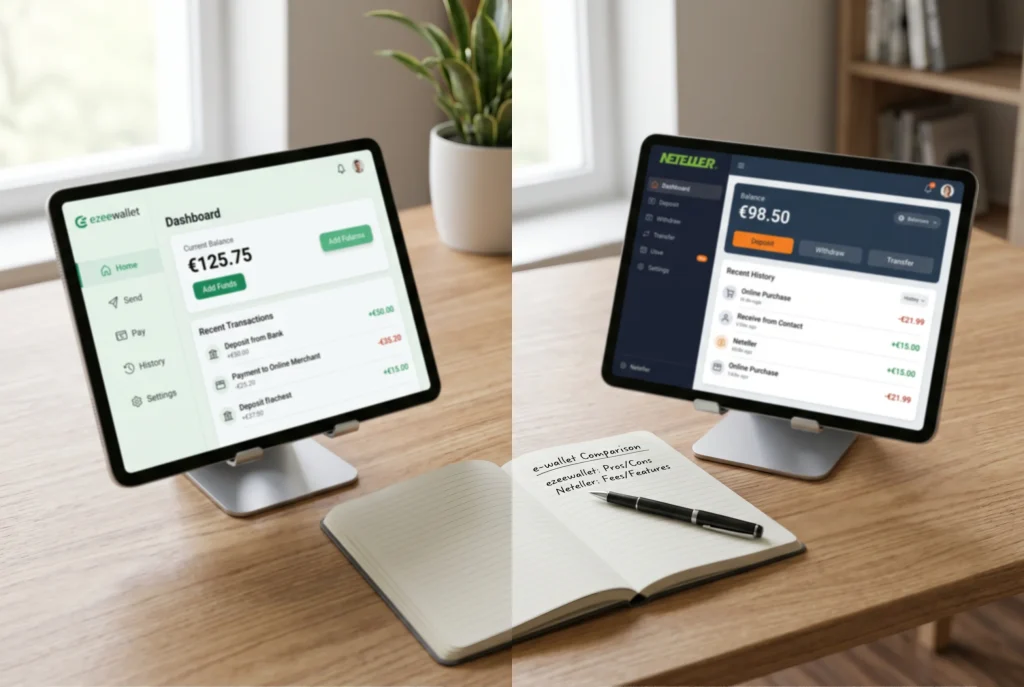 eZeeWallet versus Neteller vergelijking functies kosten en beschikbaarheid